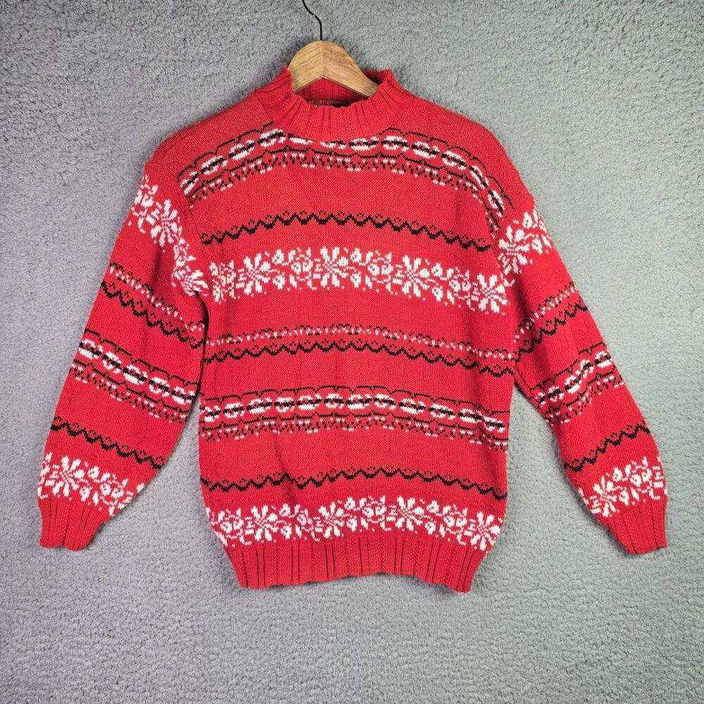 VTG American Pride Red Snowflake Crewneck Sweater Medium USA Holiday Retro 80s